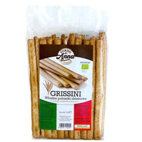 BIO Grissini Włoskie paluszki chlebowe z mąki półpełnoziarnistej FORNO DI ANNA 120 g